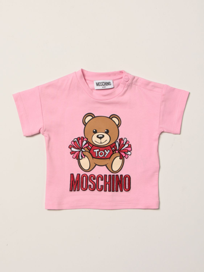 Moschino Baby Babies' Cotton T-shirt With Teddy Bear In Pink