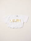 Moschino Kid Kids' Cropped T-shirt With Logo In White
