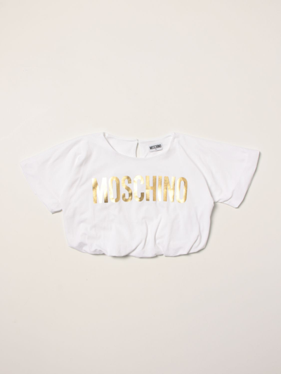 Moschino Kid Kids' Cropped T-shirt With Logo In White