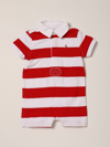 Polo Ralph Lauren Babies' Short Striped Cotton Onesie In Red