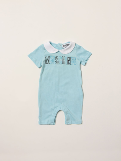 Moschino Baby Babies' Short Romper With Teddy Bear Logo In Gnawed Blue