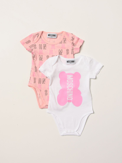 Moschino Baby Babies' 2 Cotton Bodysuits With Logo In Pink