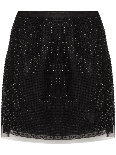 Prada Rhinestone-embellished Tulle Miniskirt In Multi-colored