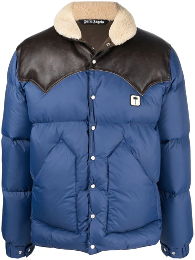 Palm Angels Pxp Down-feather Jacket In Navy