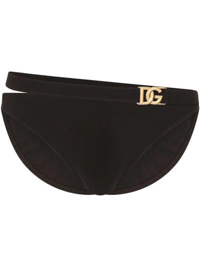Dolce & Gabbana Asymmetric Logo-strap Swimming Briefs In Schwarz