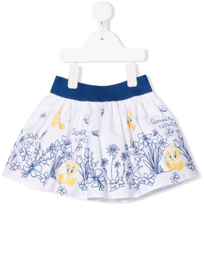 Monnalisa Tweety Motif-print Full Skirt In White + Blue