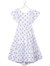 Monnalisa Kids' Star Printed Cotton Poplin Long Dress In White