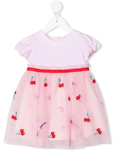 Monnalisa Cherry-print Mini Skirt In Rosa Rosso