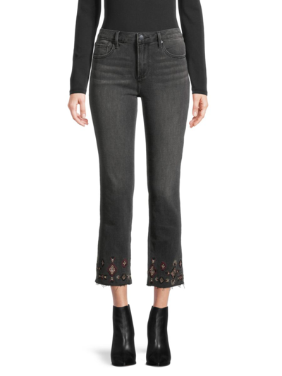 Driftwood Women's Colette Embroidered Cropped Jeans In Black