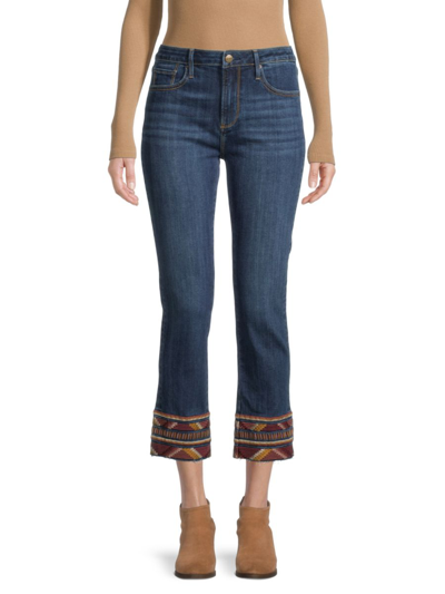 Driftwood Women's Colette Embroidered Cuff Cropped Jeans In Blue