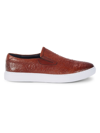 Robert Graham Men's Skull-embossed Leather Slip-on Sneakers In Cognac