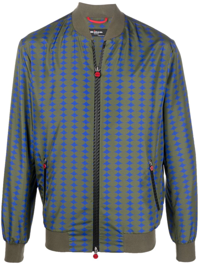 Kiton Geometric-pattern Zip-up Jacket In Olive