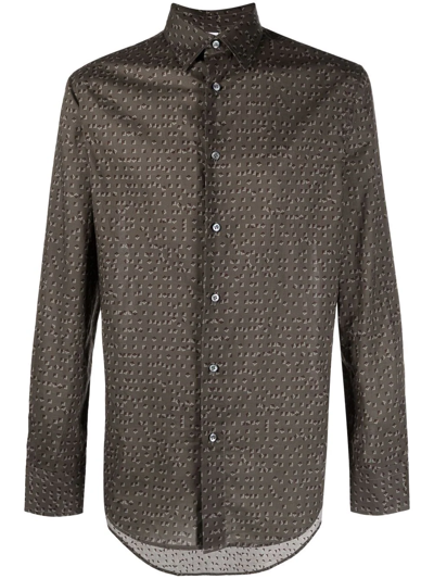 Brioni Square-print Long-sleeve Shirt In Green