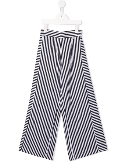 Monnalisa Kids' Stripe-print Wide-leg Trousers In Black
