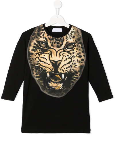 Roberto Cavalli Junior Kids' Animal-print Longsleeved Dress In Black