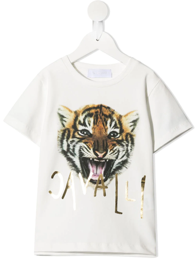 Roberto Cavalli Junior Kids' Tiger Logo-print T-shirt In White