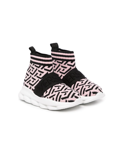 Versace Kids' La Greca Knitted Trainers In Pink