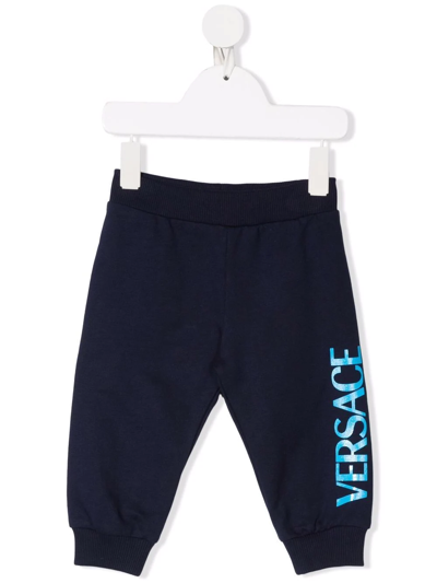 Versace Babies' Logo刺绣运动裤 In Blue