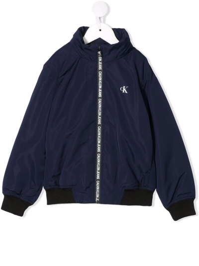 Calvin Klein Kids' Logo Zip Up Jacket In Blue