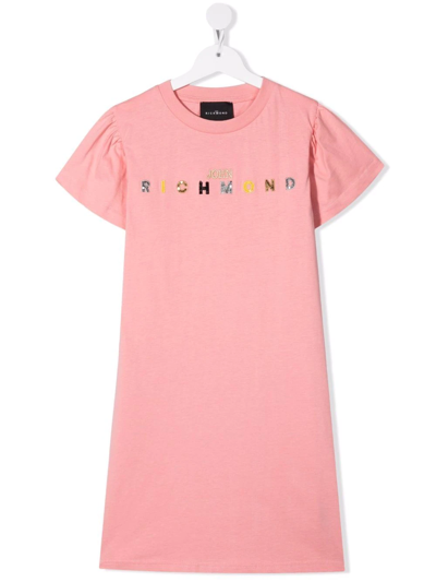 John Richmond Junior Teen Logo Print T-shirt Dress In Pink