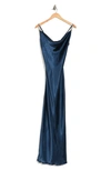 Jump Apparel Solid Long Satin Slip Dress In Navy