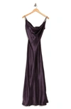 Jump Apparel Solid Long Satin Slip Dress In Plum