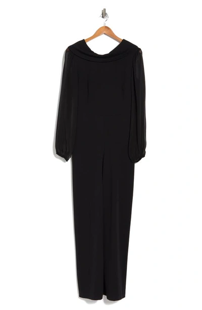 Connected Apparel Chiffon Long Sleeve Jumpsuit In Black