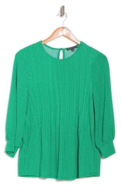 Adrianna Papell 3/4 Sleeve Pleated Moss Crepe Top In Vivid Green Seed Dot
