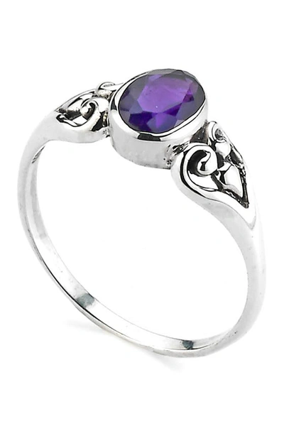 Samuel B. Sterling Silver Oval Amethyst Ring In Purple