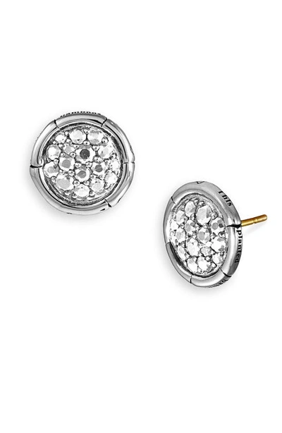 John Hardy Sterling Silver Pave White Topaz Bamboo-textured Circle Stud Earrings