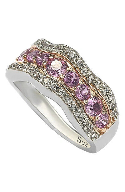 Suzy Levian 18k Gold Plated Sterling Silver Pink & Created White Sapphire Diamond Accent Band Ring