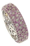 Suzy Levian Sterling Silver Pink Sapphire And Diamond Accent Eternity Pave Ring In Pink
