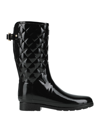 Hunter Refined High Gloss Quilted Short Waterproof Rain Boot In Black