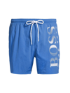 Hugo Boss Quick-drying Swim Shorts With Large Contrast Logo In Blue