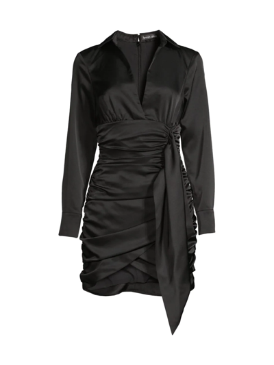 Lavish Alice Ruched Satin Wrap Minidress In Black | ModeSens