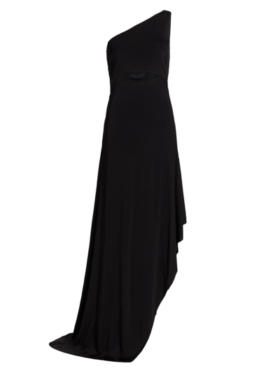 Halston Clara Jersey Cascade Slit Gown In Black