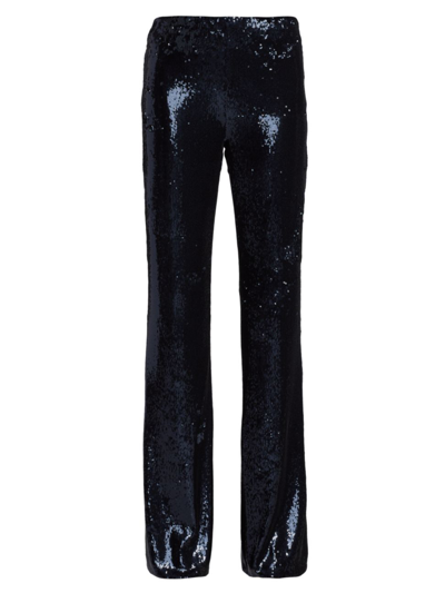 Halston Veronica Sequined Flared Leg Pants In Navy