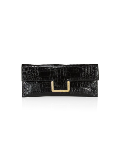 Maria Oliver Gracia Crocodile Clutch In Black