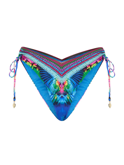 Camilla Age Of Asteria Crystal Embellished High Leg Ruched Bikini Bottoms In Multi