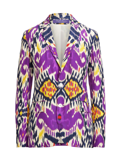 Ralph Lauren Kory Ikat Print Single-breasted Silk Blazer Jacket In Purple Multi