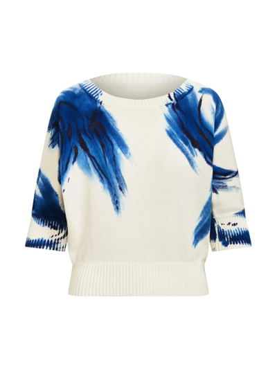 Ralph Lauren Painterly Print Boatneck Sweater In Off White Multi