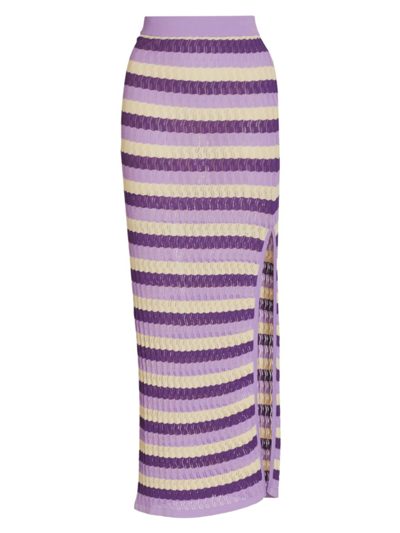 Dodo Bar Or June Striped Pointelle Knit Maxi Skirt In Purple Combo