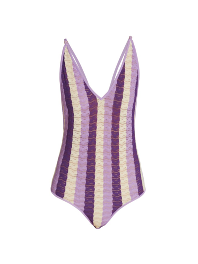 Dodo Bar Or Liv Striped Pointelle Knit Bodysuit In Purple Combo