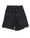 R13 Crossover Asymmetric Distressed Denim Shorts In Black