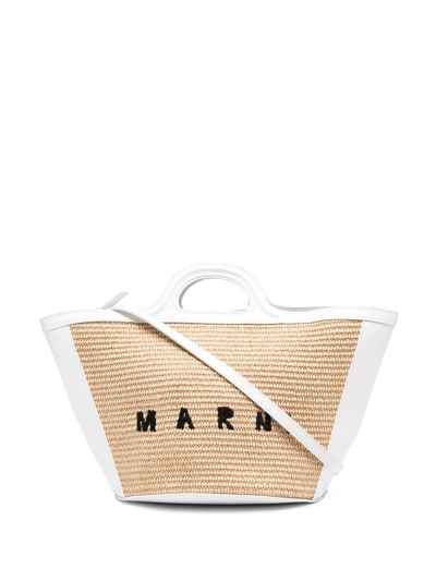 Marni Tropicalia Logo-embroidered Tote Bag In Neutrals