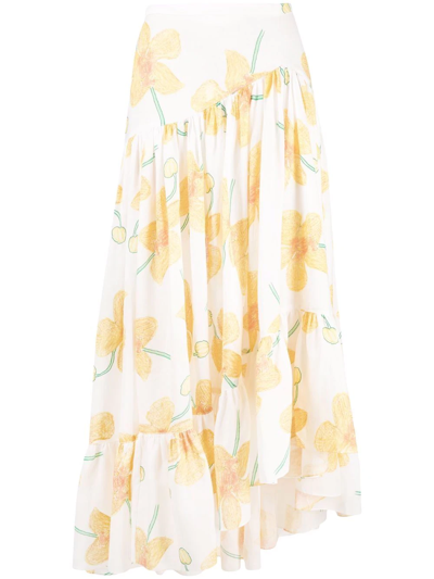Marni Skirt With Orchids Print By Magdalena Suarez Frimkess In Mustard