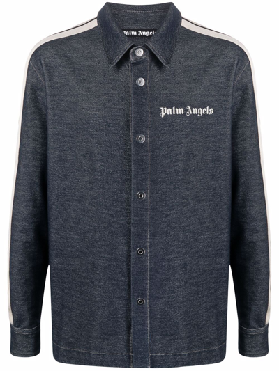 Palm Angels Denim-effect Track Shirt In Blue