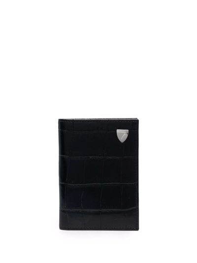 Aspinal Of London Crocodile-effect Bi-fold Cardholder In Black