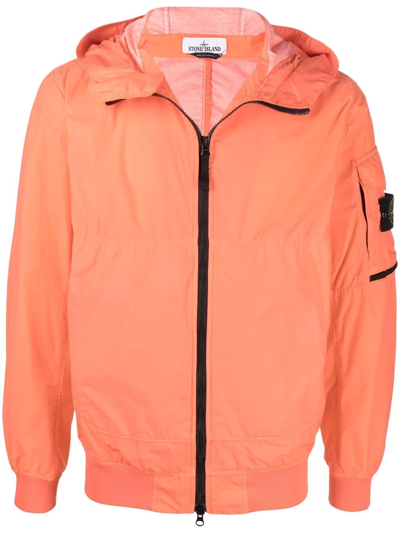 Stone Island Compass Badge Lightweight Hooded Jacket In Orange