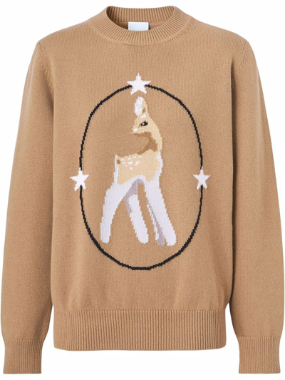 Burberry Wool-blend Deer Intarsia Sweater In New | ModeSens